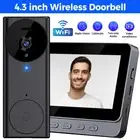 Rechargeable 4.3"Video Door Bell WiFi Phone Intercom System Monitor Doorbell Cam