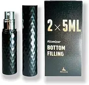 Deluxe Cologne Perfume Travel Refillable Bottle 5ml Bottom-Filling (2 PCS) Leak Proof | Portable Empty Perfume Atomizer Sprayer | Tasteful Diamond Surface Design (Black)