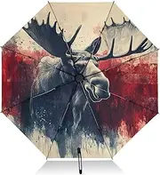 [PDZRMY] Moose America Art UV Protection Travel Umbrella Compact for Rain and Sun - Auto Open and Close UPF 50+ Windproof Portable 46” Sun Umbrella for Women and Men