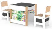 Asweets Kids Table and Chair Set, 4 in 1 Toddler Desk with Storage Drawer,Wooden Activity Table for 2 in 1 Detachable Tabletop,Bookshelf,Suitable for Classroom,Home,Nursery,Playroom (Ivory White)