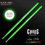 DRUM STICKS CHAOS ILLUMINATE 5A DRUMSTICKS – 3 PAIRS FLURO GREEN - GLOW IN DARK