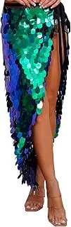 [RONGXG] Belly Dance Sequin Hip Scarf Shinny Glitter Triangle Wrap Skirts Hip Waist Scarf Sparkly Belly Dance Rave Long Skirt