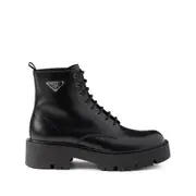 [Prada] Prada Logo Plaque Leather Combat Boots 9.5 US BLACK
