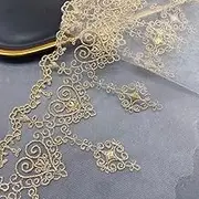 Lace Ribbon，Lace Trim， lace Ribbon 2 Yards Vintage Lace Trims Mesh Fabric - Gold Embroidery Lace 5.7" Wide for Garment Embellishments