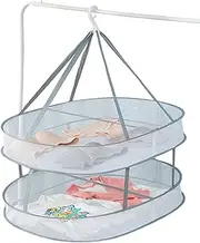 Wumuzai Sweater Drying Rack Mesh Foldable, Lay Flat Clothes Dryer Rack, Large Hanging Dry Rack for Clothes, Folding Clothing Drying Hanger, Portable for Laundry Indoor Outdoor (2-Tier)