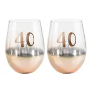 2PK Forty 40 Rose Gold Ombre Stemless Alcohol Wine Glass 600ml Drinking Cup