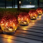 Solar Globe Lights Outdoor Waterproof - Cracked Glass 4 Globes, Gradient red