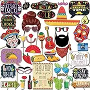 Fiesta and Cinco de Mayo Mexican Party Photo Booth Props 41 Pieces with Wooden Sticks and Strike a Pose Sign by Outside The Booth