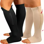 （3 Pairs） Open Toe Compression Socks Women Men 20-30mmHg Zipper Support Leg Calf