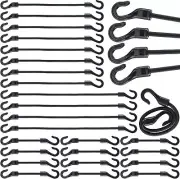 24 Pieces Mini Bungee Cords with Hooks Small Bungee Cords Black Bungie Straps