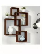 Wooden Wall Shelf (Set Of 4), Intersect Wooden Shelf Shelves Wall Decor (Brown)
