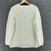 New Talbots Sweater Pullover Women PL Petite White Knit Lambs Wool Long Sleeve