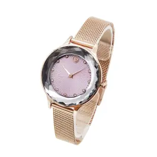 【SWAROVSKI 施華洛世奇】Octea Nova系列 玫瑰金框 粉色面 外圈水晶 米蘭錶帶 優雅手錶 女錶(5650011)
