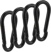 Carabiner 3 Inch Black Spring Snap Hook Steel Clip Link Buckle Heavy Duty 8x80mm 4pcs for Outdoor Camping Hiking Hammock Swing