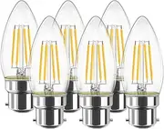 LVWIT 6W B22 LED Candle Filament Bulb, Bayonet Light Bulb,60W Incandescent Bulb Equivalent,2700K Warm White C35 Led Bulbs, 806Lm, Retro Light Bulb, Non-dimmable (6-Pack)