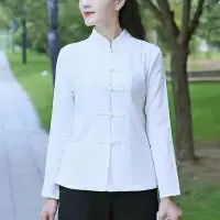 在飛比找Yahoo!奇摩拍賣優惠-白色盤扣上衣女中國風唐裝中式女裝棉麻禪服民國風短版改良寬鬆長