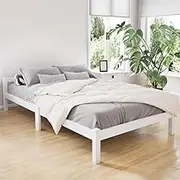 Artiss King Single Bed Frame，White Heavy Solid Wooden Bed Base with Thicken Timber Slats, Pine Wood Bed Foundation with Storage Space, Mattress Base Platform with Headboard