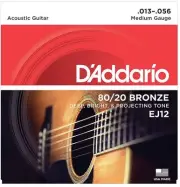 D'Addario EJ12 80/20 Bronze Acoustic Guitar Strings, Medium, 13-56