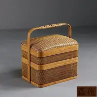 在飛比找Yahoo!奇摩拍賣優惠-熱銷  大漆竹編食盒提籃茶道茶托盤收納茶具收納盒野餐竹籃子茶