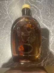 Vintage Log Cabin Syrup Bottle 1976 Bicentennial Amber Brown Glass Eagle/Shield