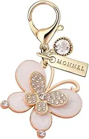 [Monnel] MC487 Crystal Butterfly Lobster Clasp Charm for Women with Velvet Bag (White,1 Piece), 3.2 cm (L) X 0.5 cm (W) X 3.5 cm (H), Zinc Alloy Metal Rhinestone Crystal Enamel Handmade Painted,