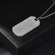 2.40Ct Round Cut Simulated Diamond Dog Tag Men's Pendant 14k White Gold Plated