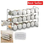 Space-Saving Chrome Spice Rack with 18 Glass Jars - Perfect for Countertops
