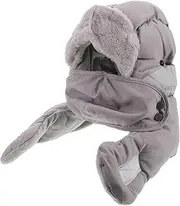 [Holibanna] Men's Beanie Hat Windproof Warm Thunder Hat Faux Fur Ear Flaps for Cold Weather Outdoor Sports Light Grey