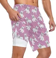 [ZZXXB] Bulldog Paw Print Athletic Shorts for Men with Pockets 2 in 1 Quick Dry Running Shorts S-3XL