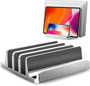 Vertical Laptop Stand [Adjustable Size], ARGIGU 3-Slot Space-Saving Aluminum Desktop Stand Holder Adjustable Dock Size Compatible for All MacBook/Chromebook/Surface/Gaming Laptops(Silver)