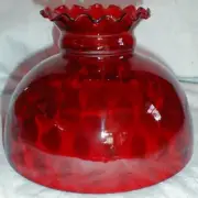 10" GLASS SHADE RUBY RED stained DOT OPTIC, for old oil student kerosene lamp