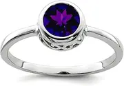 [JewelryWeb] 925 Sterling Silver Polished Amethyst Round Ring Band Style-Ring for Women
