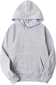 [RUNQHUI] Men's Basic Solid Color Hoodie Pullover Sweater with Big Pocket Adult Plain Sweatshirt Vintage Hoodies