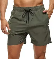 [Tyhengta] Men's Swim Trunks Quick Dry Beach Shorts with Zipper Pockets and Mesh Lining