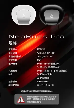 EDIFIER NeoBuds Pro Hi-Res真無線藍牙抗噪耳機/ 白色