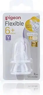 Pigeon Flexible Peristaltic Slim Neck Teat for 6+ Months Babies, (Y), BPA & BPS-Free, 2-Pack