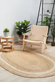 Rug Culture Natural & White Border Hand Braided Jute Oval Rug