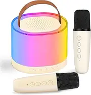 ROSY CLOUD Karaoke Machine for Kids Adults, Portable Bluetooth Mini Karaoke Microphone Singing Speaker with 2 Wireless Mic and Light,Toys for All Smartphones,Tablets PC (Milk White)