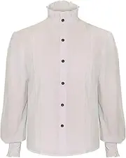 [Generic] Day Costume Men Male Gothic Vintage Court Shirt Stand Collar Hem Lace Collar Long Sleeve Puff Sleeve Shirt Zipper Long Sleeve Shirt Men