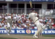 England batsman Graeme Hick hits a ball from Allan Donald of - Old Cricket Photo