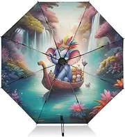 [RPLIFE] Umbrellas for Rain, Compact Umbrella Windproof, Ideal for Car, Purse, Men and Women, Whimsical Cute Blue Elephant