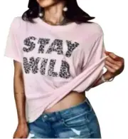Wild Fox light pink "Stay Wild" cheetah print t-shirt short sleeve