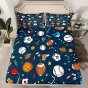 Sports Theme Fitted Sheet 3D Blue Ball Bedding Set Baseball Football Basketba...