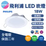 飛利浦 PHILIPS 18W LED 崁燈 嵌燈 17.5CM 超薄型 平面 崁燈 全電壓 黃光 白光 自然光