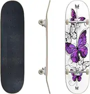 Skateboards Composition of Purple Pink Butterflies Morpho and White Butterflies Classic Concave Skateboard Cool Stuff Teen Gifts Longboard Extreme Sports for Beginners and Professionals