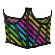 DAISY CORSETS Lavish Rainbow Stripes Print Mesh Open Cup Waist Cincher LARGE