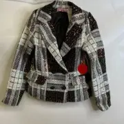 EVA FRANCO X ANTHROPOLOGIE Sequin Blazer Women's Size XS Black Motif