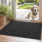 Biscpro Front Door Mat,50x80cm Welcome Floor Mat Entrance,Non Slip Entryway Mats Home Washble,Low Profile Rug Durable Muddy Pet Mat(Dark Gray)