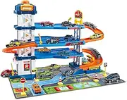 Dollox Parking Garage Toy Playset, Race Car Ramp Track Toys Sets Garage Playset with 6 Little Alloy Racer Cars Adventure Track, 3 Parking Levels Christmas Birthdays Gifts for Age 3 4 5 6 7 Boys Girls