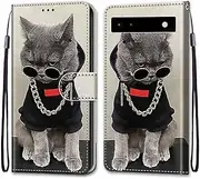 ShuiSu Vegan Leather Wallet Case for Google Pixel 6A, Protective Flip Cover with Beautiful Pattern Magnetic Closure Kickstand Card Pockets Wristband -U25
